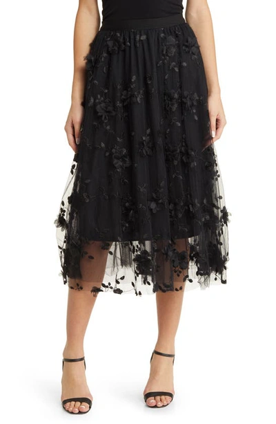 Shop Nikki Lund Audra Floral Appliqué Chiffon Maxi Skirt In Black