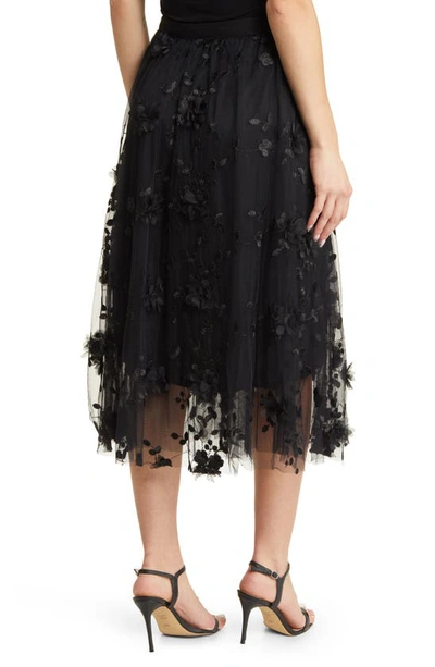 Shop Nikki Lund Audra Floral Appliqué Chiffon Maxi Skirt In Black