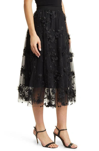 Shop Nikki Lund Audra Floral Appliqué Chiffon Maxi Skirt In Black