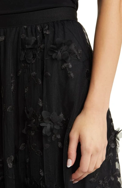 Nikki Lund Audra Floral Appliqué Chiffon Maxi Skirt In Black