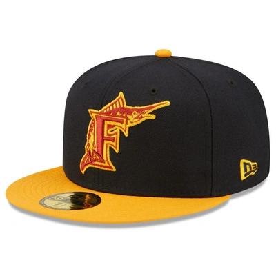 Shop New Era Navy/gold Florida Marlins Primary Logo 59fifty Fitted Hat