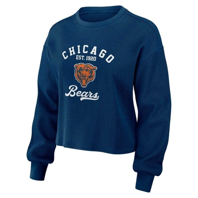 Shop Wear By Erin Andrews Navy Chicago Bears Waffle Knit Long Sleeve T-shirt & Shorts Lounge Set