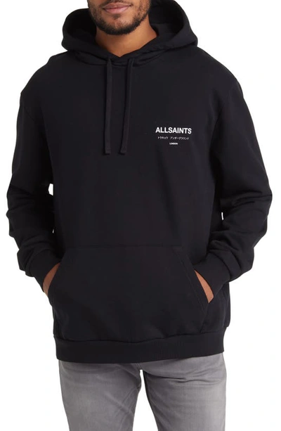 Shop Allsaints Underground Logo Hoodie Sweatshirt In Jet Black
