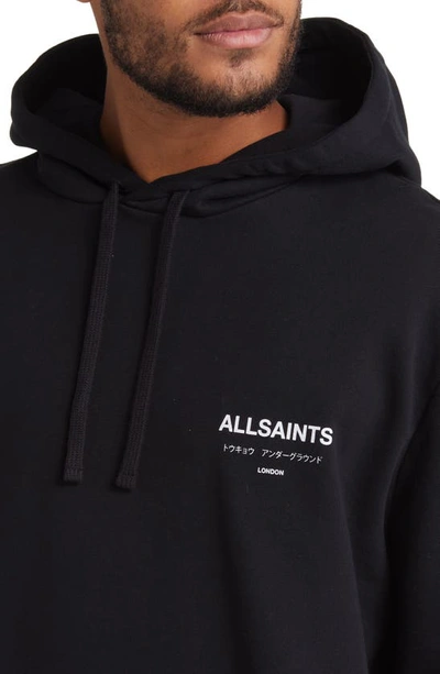 Shop Allsaints Underground Logo Hoodie Sweatshirt In Jet Black