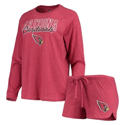 Shop Concepts Sport Cardinal Arizona Cardinals Meter Knit Long Sleeve Raglan Top & Shorts Sleep Set
