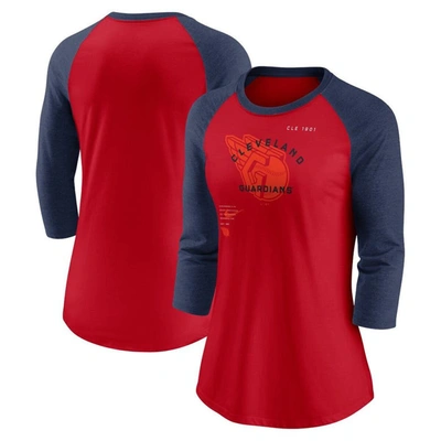 Shop Nike Red/navy Cleveland Guardians Next Up Tri-blend Raglan 3/4-sleeve T-shirt