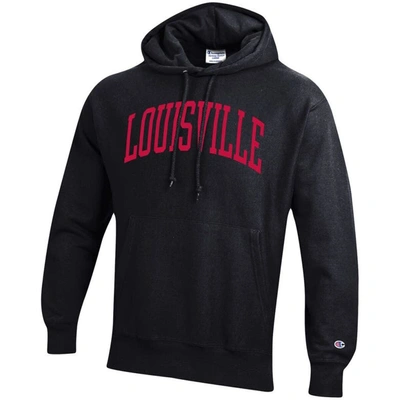 Shop Champion Black Louisville Cardinals Team Arch Reverse Weave Pullover Hoodie