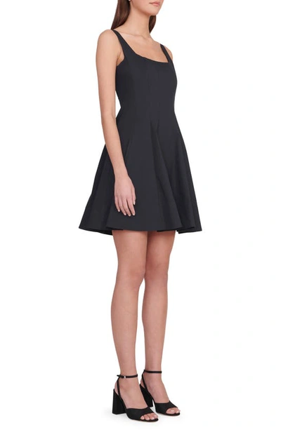 Staud Wells Pleated Cotton-blend Poplin Midi Dress In Black