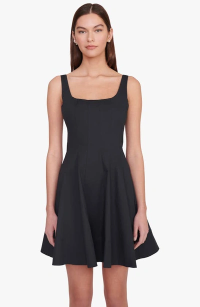 Staud Wells Pleated Cotton-blend Poplin Midi Dress In Black