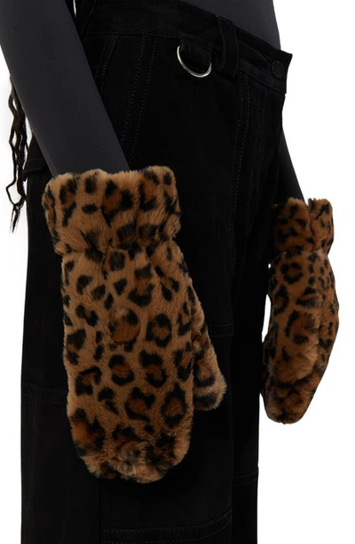 Shop Apparis Coco Faux Fur Mittens In Leopard
