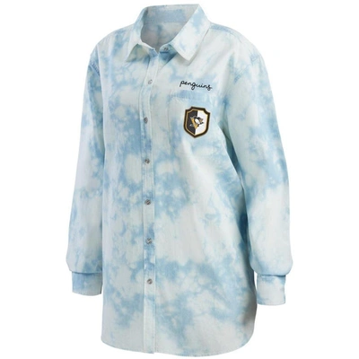 Shop Wear By Erin Andrews White Pittsburgh Penguins Oversized Tie-dye Button-up Denim Shirt