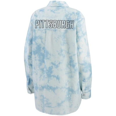 Shop Wear By Erin Andrews White Pittsburgh Penguins Oversized Tie-dye Button-up Denim Shirt