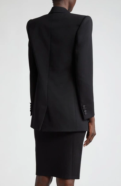 Shop Saint Laurent Double Breasted Wool Grain De Poudre Tuxedo Jacket In Noir