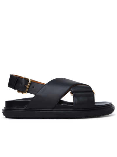Shop Marni 'fussbett' Black Calf Leather Sandals Woman