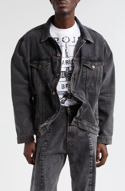 Shop Y/project Integrated Wire Denim Trucker Jacket In Evergreen Vintage Black