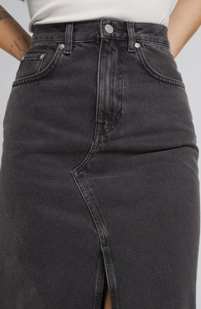 Shop & Other Stories Denim Raw Hem Midi Skirt In Black Washed