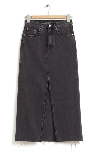 Shop & Other Stories Denim Raw Hem Midi Skirt In Black Washed