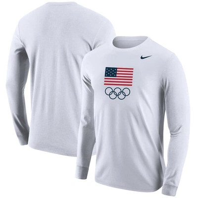 Shop Nike White Team Usa Olympic Rings Core Long Sleeve T-shirt