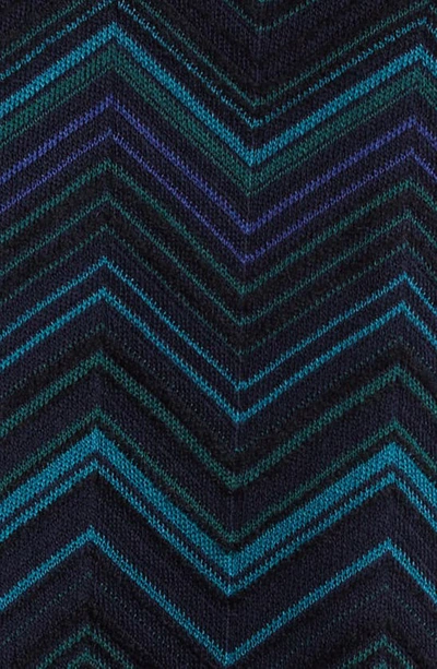 Shop Missoni Zigzag Stripe Cotton Blend Crewneck Sweater In Dark Blue Base/ Green
