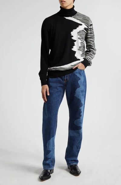 Shop Missoni Intarsia Wave Space Dye Wool Turtleneck Sweater In Black And White Space Dyed