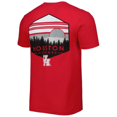 Shop Image One Red Houston Cougars Landscape Shield T-shirt