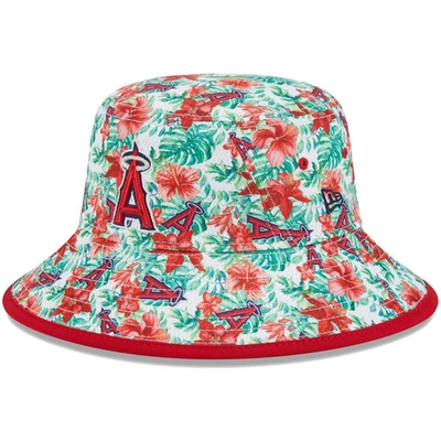Shop New Era Los Angeles Angels Tropic Floral Bucket Hat In Red