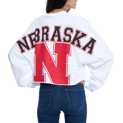 Shop Spirit Jersey White Nebraska Huskers Raw Hem Cropped  Long Sleeve T-shirt