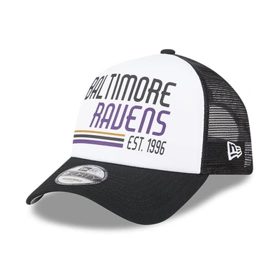 Shop New Era White/black Baltimore Ravens Stacked A-frame Trucker 9forty Adjustable Hat