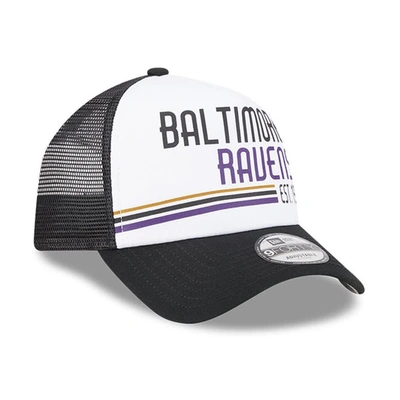 Shop New Era White/black Baltimore Ravens Stacked A-frame Trucker 9forty Adjustable Hat