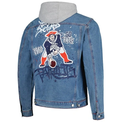 Shop The Wild Collective New England Patriots Hooded Full-button Denim Jacket In Blue