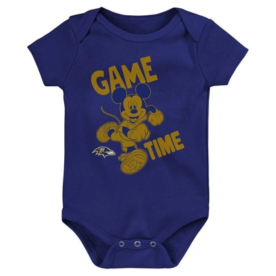 Shop Outerstuff Newborn & Infant Purple/black/gray Baltimore Ravens Three-piece Disney Game Time Bodysuit Set