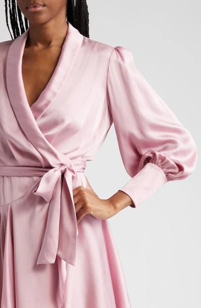 Shop Zimmermann Long Sleeve Silk Wrap Minidress In Pink