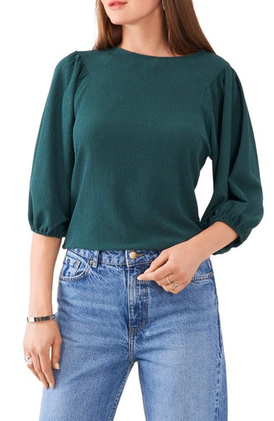 Shop Vince Camuto Crinkled Puff Three-quarter Sleeve Top In Emerald