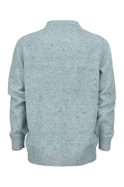 Shop Brunello Cucinelli Crew-neck Sweater In Wool And Cashmere Mix In Blue