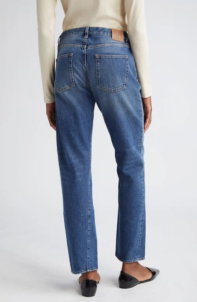 Shop Totême Toteme Twisted Seam High Waist Straight Leg Crop Jeans In Washed Blue