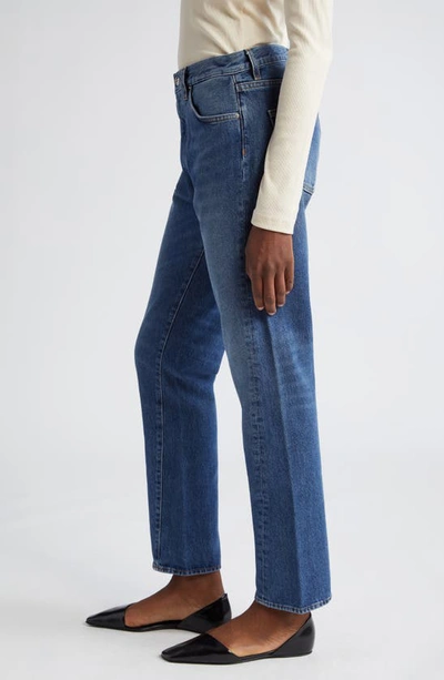 Shop Totême Toteme Twisted Seam High Waist Straight Leg Crop Jeans In Washed Blue