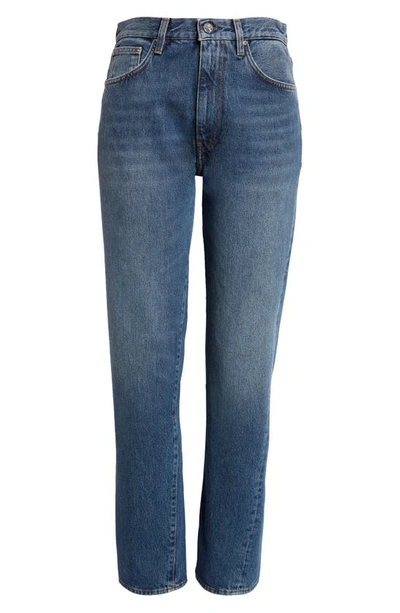 Shop Totême Twisted Seam High Waist Straight Leg Crop Jeans In Washed Blue