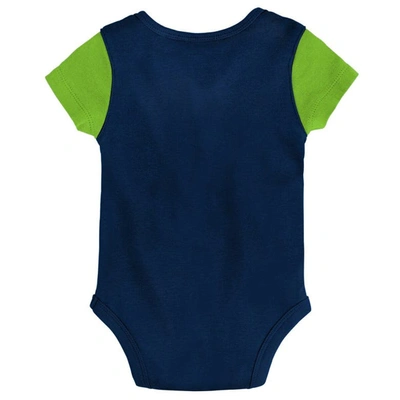 Outerstuff Newborn & Infant College Navy/neon Green Seattle Seahawks Little Champ Three-piece Bodysuit Bib & Bo In Navy