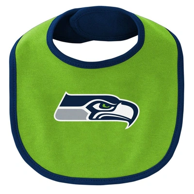 Outerstuff Newborn & Infant College Navy/neon Green Seattle Seahawks Little Champ Three-piece Bodysuit Bib & Bo In Navy