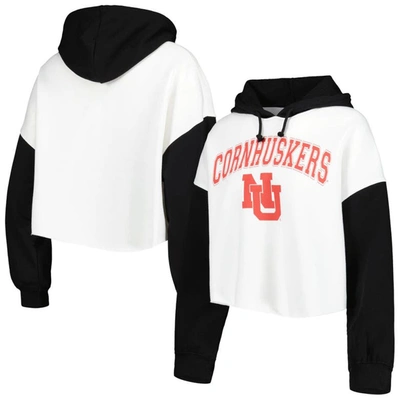 Shop Gameday Couture White/black Nebraska Huskers Good Time Color Block Cropped Hoodie