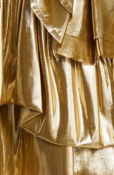 Shop Loveshackfancy Winnett Tiered Silk Blend Bubble Miniskirt In Glowing Gold
