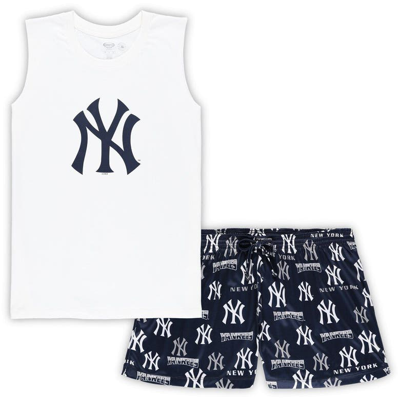 Concepts Sport Women's  White, Navy New York Yankees Plus Size Tank Top And Shorts Sleep Set In White