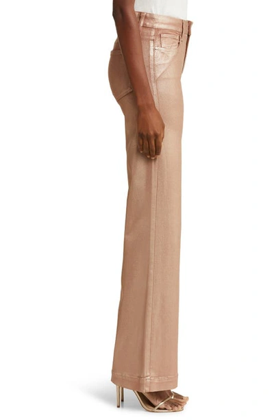 Shop Paige Leenah High Waist Wide Leg Coated Denim Jeans In Pink Champagne Luxe Coating