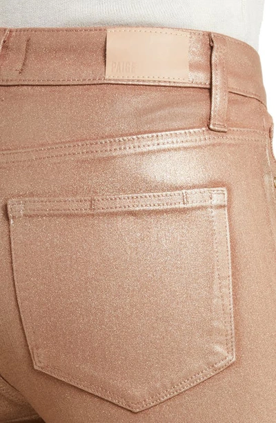 Shop Paige Leenah High Waist Wide Leg Coated Denim Jeans In Pink Champagne Luxe Coating