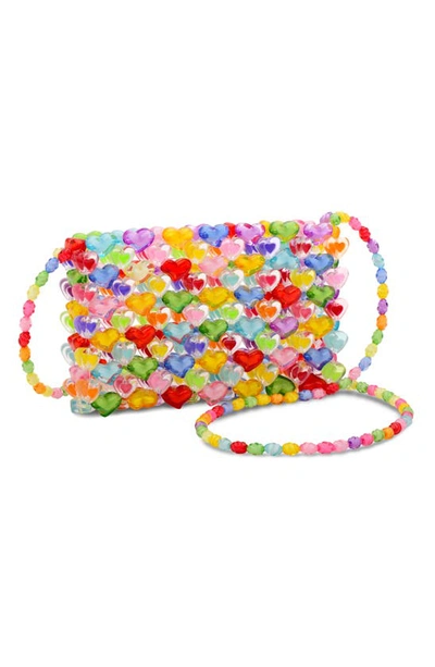 Shop Iscream Kids' Hearts Beaded Crossbody Bag In Multi