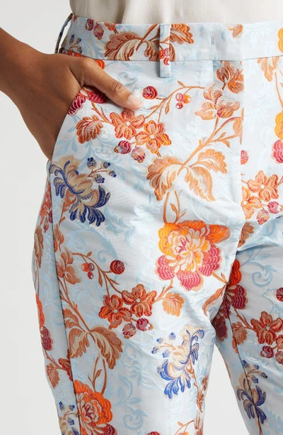 Shop Etro Floral Jacquard Crop Cigarette Trousers In Multicolour On Pale Blue