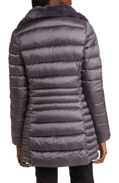 Save The Duck Caroline Faux Fur Collar Longline Puffer Jacket In Purple Smoke