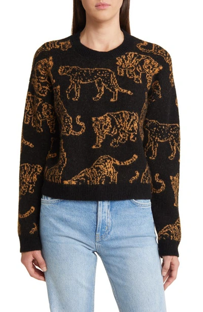 Shop Rails Perci Wild Cat Jacquard Crewneck Sweater In Camel Wild Cats