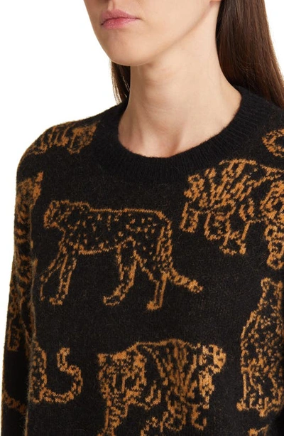 Shop Rails Perci Wild Cat Jacquard Crewneck Sweater In Camel Wild Cats