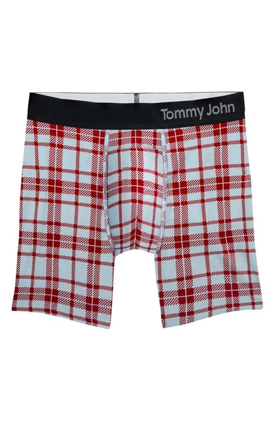Shop Tommy John Cool Cotton Blend Boxer Briefs In Ice Blue Cocoa Plaid